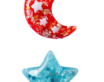 Celestial magnet set, moon and star magnets, celestial star set of 2, celestial gift set 1