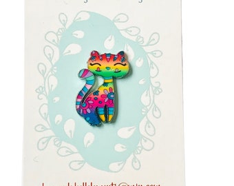 Cat Needle minder,  Rainbow Enamel magnet cat,  cross stitch or embroidery cat thread keeper, cat gift