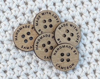 Personalized Buttons, Handmade by Buttons, Custom Wood Buttons, Crochet Buttons, Buttons for Handmade Items