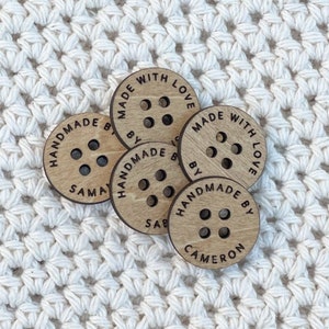 Personalized Buttons, Handmade by Buttons, Custom Wood Buttons, Crochet Buttons, Buttons for Handmade Items