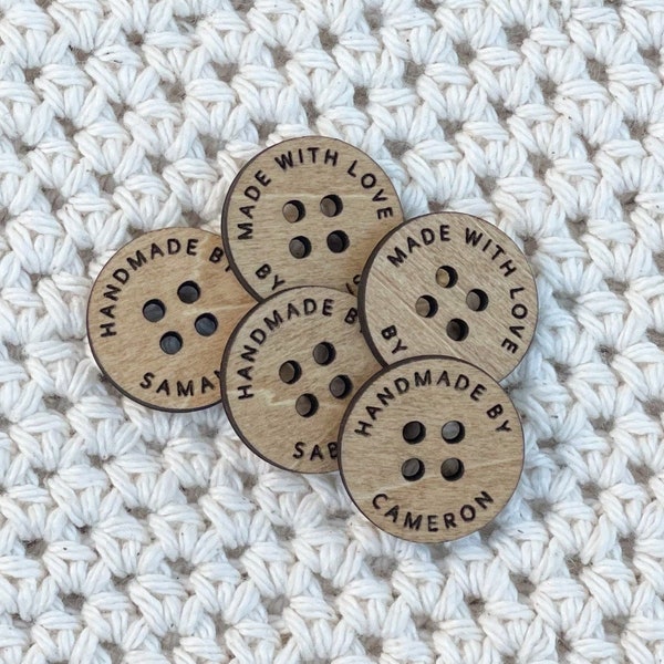 Personalized Buttons, Handmade by Buttons, Custom Wood Buttons, Crochet Buttons, Buttons for Handmade Items