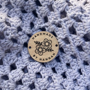 1.75" Personalized Flower Labels, Custom Crochet Tags, Crochet Labels Personalized, Tags for Handmade Items