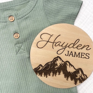 Mountain Name Sign, Outdoors Nursery Decor, Baby Name Sign, Birth Announcement Plaque, Mountain Theme Nursery, Baby Room Decor