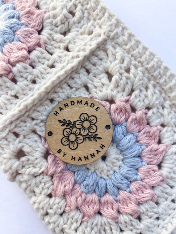 1.75 Personalized Flower Labels, Custom Crochet Tags, Crochet Labels  Personalized, Tags for Handmade Items 