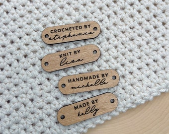 Handmade by Labels, Custom Crochet Tags, Crochet Labels Personalized, Tags for Handmade Items, Crocheted by, Knit by