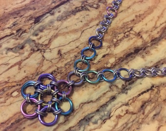 Titanium Flower Chainmaille Necklace