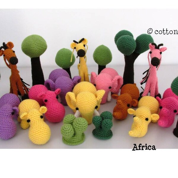 Patroon Afrika, Afrikaanse dieren en bomen amigurumi haak