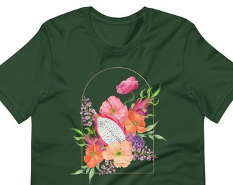 Dragon Fruit and Flora T-shirt (unisex fit), Pitaya Shirt, Pitahaya Graphic, Dragon Fruit and Flowers, Tropical Fruit Tee, Fruit Lover Shirt