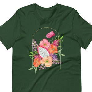 Dragon Fruit and Flora T-shirt (unisex fit), Pitaya Shirt, Pitahaya Graphic, Dragon Fruit and Flowers, Tropical Fruit Tee, Fruit Lover Shirt