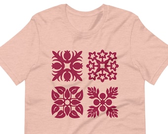 Hawaiian Quilt Pattern Quad T-shirt (unisex fit), Hawaiiann quilt patterns and designs, Hawaiian quilt block tee