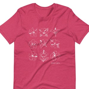 T-shirt Hibiscus Line Drawing (ajustement unisexe), Fleur d’Hibiscus, Chemise à fleurs tropicales