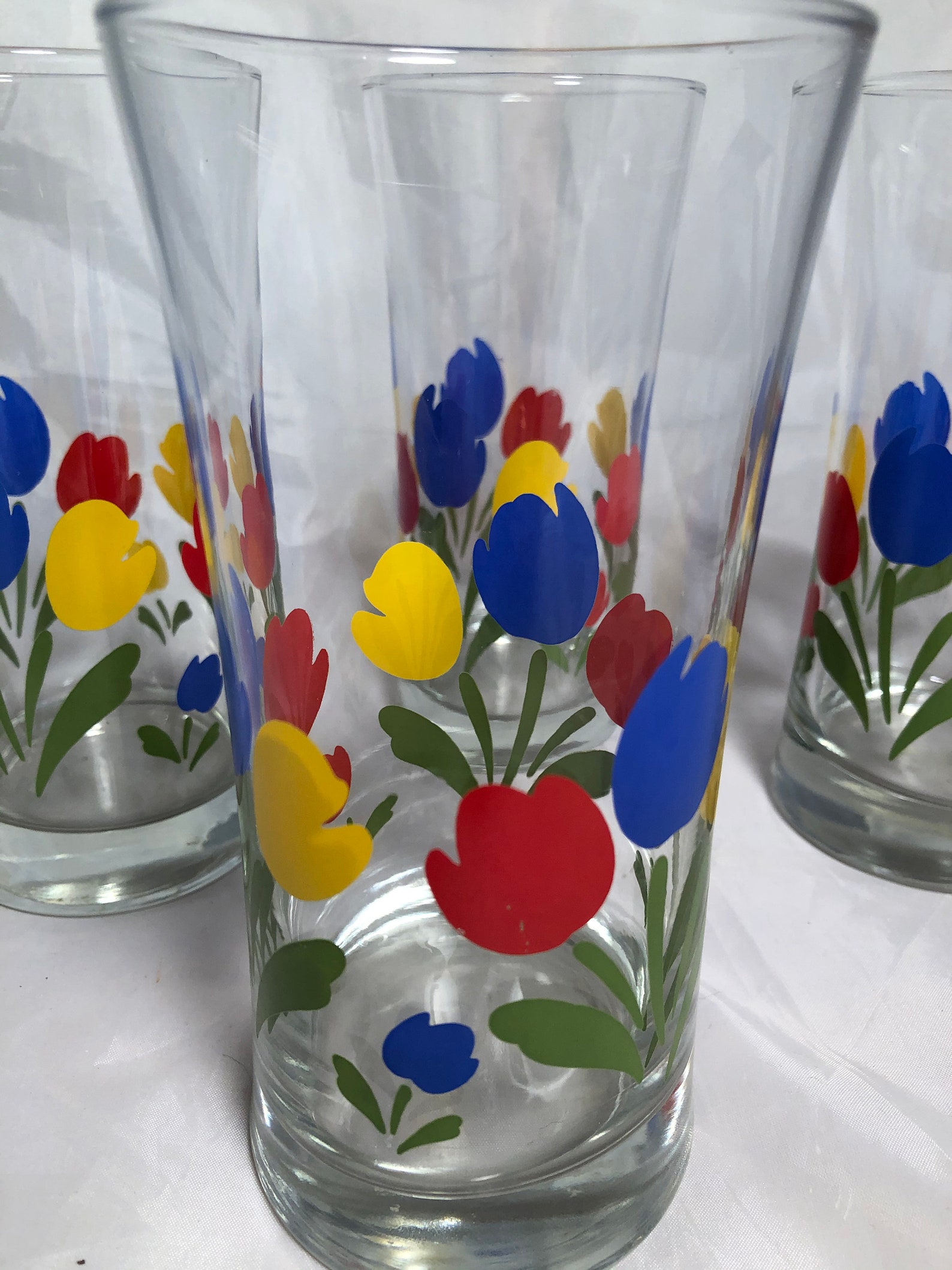 Vintage Libby drinking glasses with tulips Etsy