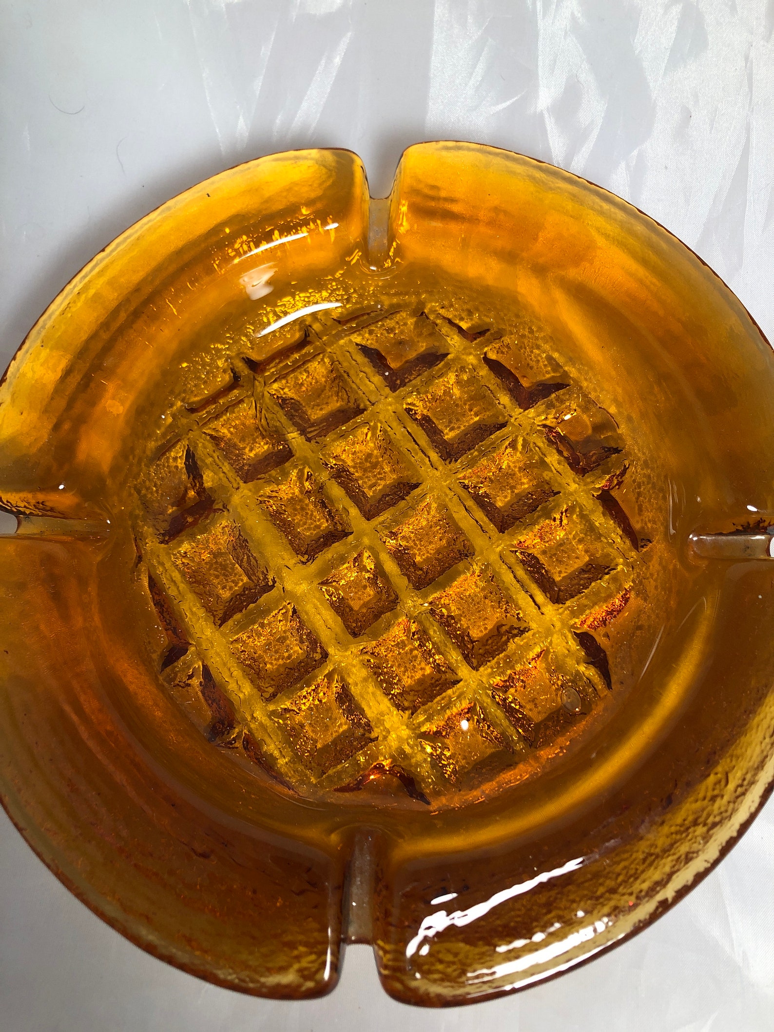 Vintage dark amber heavy glass ashtray Etsy