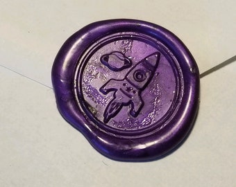 Rocket ship Wax Seal Peel and Stick - Made to Order Elegant Wedding Birthday Graduation space planet rocketship letter Premade Stickers