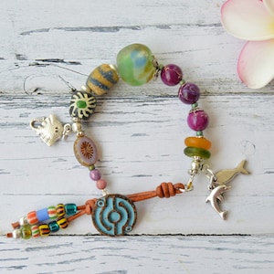 Eclectic bead bracelet with Ocean inspired charms and African trade beads, mixed media jewelry, Unique button bracelets, spanish jewelry image 1