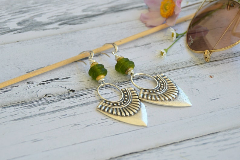 Long Bohemian Ethnic Earrings in Silver Zamak with Berber Inspiration, stunning earrings dangle, Handmade Tribal Jewelry, Spanish Gift Jewel image 3