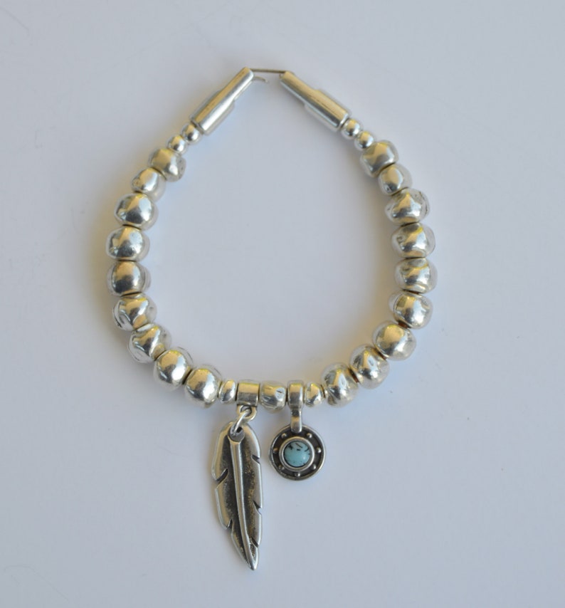 silver ball bracelet spanish jewelry zamak jewelry urban rustic jewelry Silver bracelet charms for women feather bracelet
