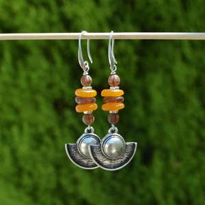 Ethnic earrings silver, statement earrings dangle, bohemian jewelry women, tribaljewelery, Ibiza jewelry, earthy gifts, shield earrings zdjęcie 5