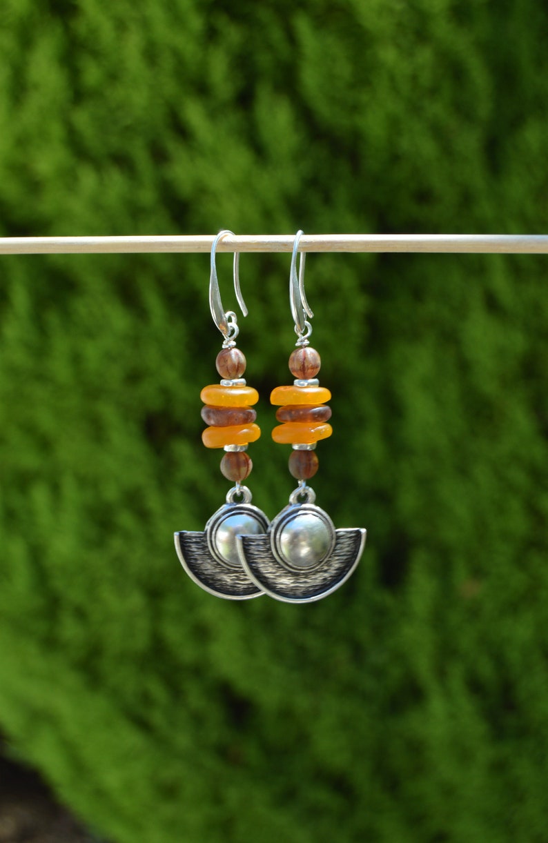 Ethnic earrings silver, statement earrings dangle, bohemian jewelry women, tribaljewelery, Ibiza jewelry, earthy gifts, shield earrings zdjęcie 5