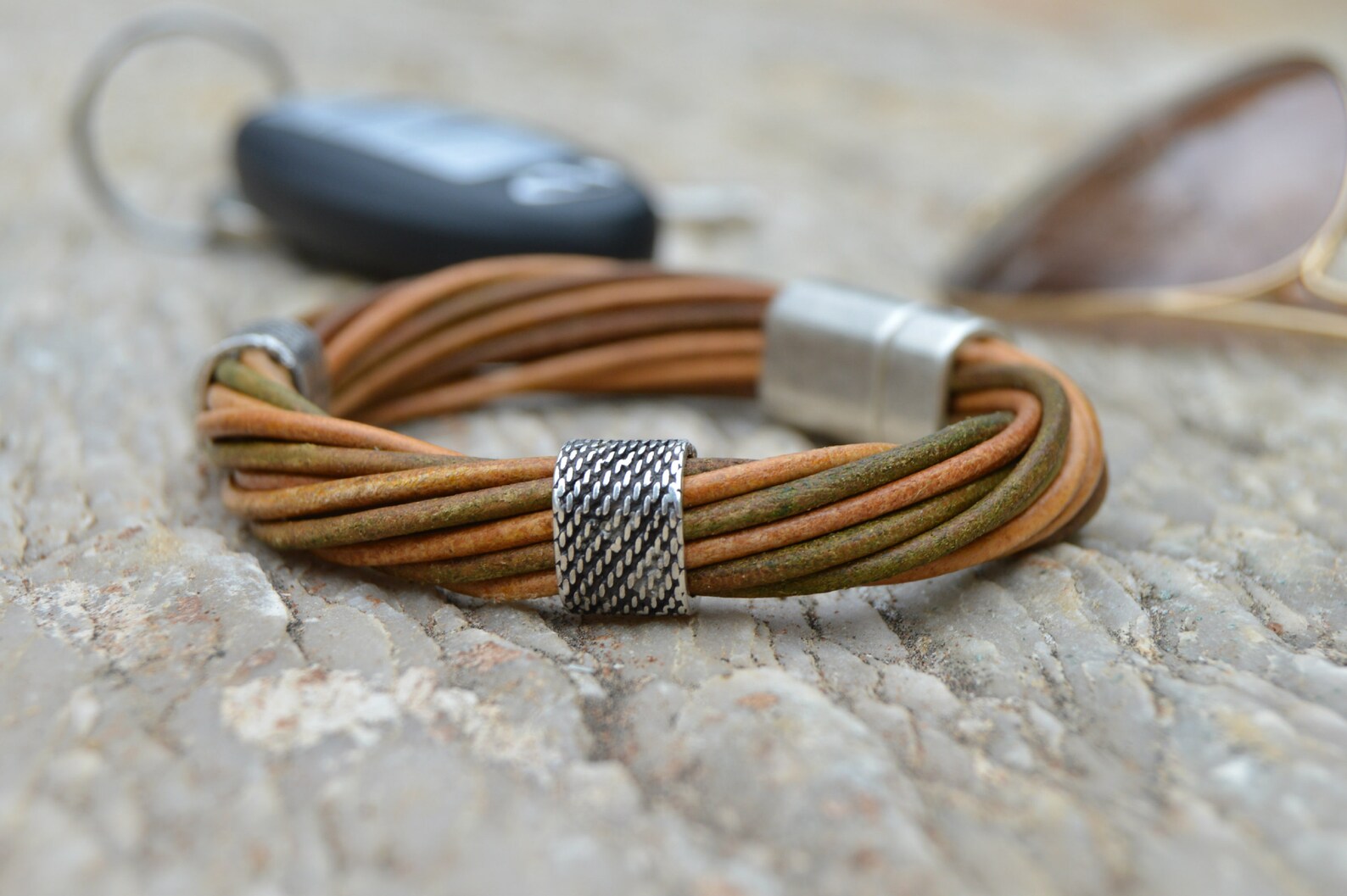 Viking Mens Leather Bracelet With Clasp, Hippie Jewelry Men