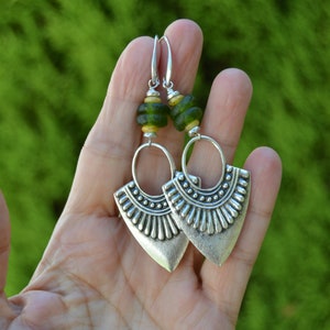 Lange Boho etnische oorbellen in zilver Zamak met Berber inspiratie, prachtige oorbellen bungelen, handgemaakte tribale sieraden, Spaans geschenkjuweel afbeelding 4