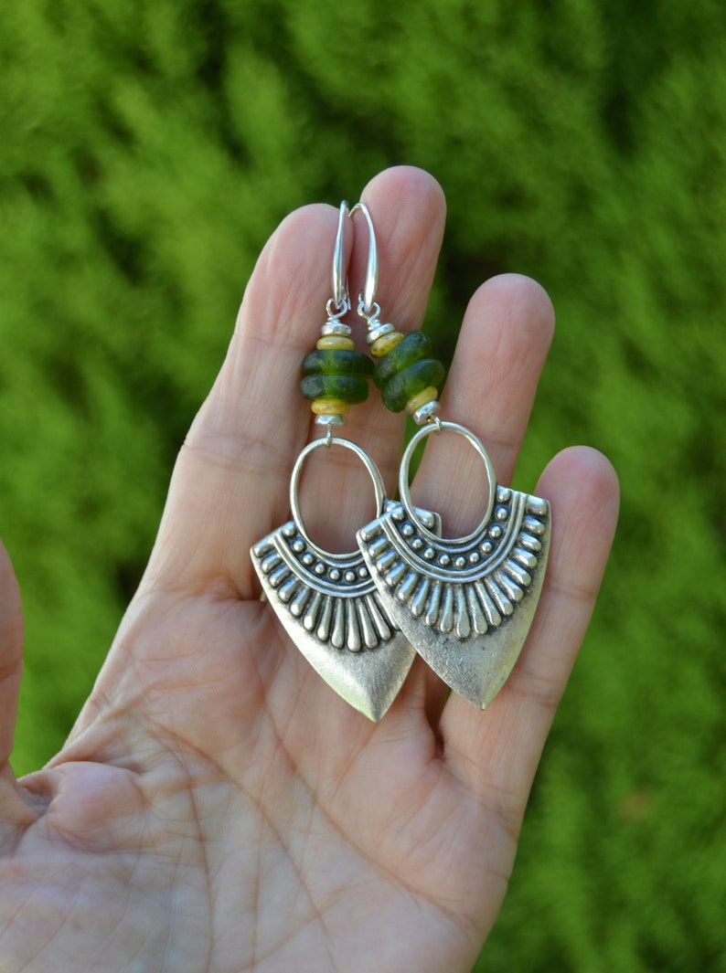 Lange Boho etnische oorbellen in zilver Zamak met Berber inspiratie, prachtige oorbellen bungelen, handgemaakte tribale sieraden, Spaans geschenkjuweel afbeelding 4