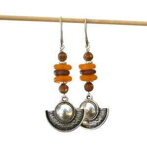 Pendientes étnicos en plata, pendientes llamativos colgantes, joyería bohemia con colores otoñales para mujer, joyería tribal, regalos ella imagen 6