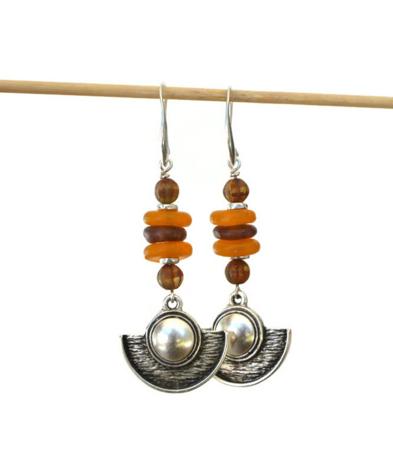 Ethnic earrings silver, statement earrings dangle, bohemian jewelry women, tribaljewelery, Ibiza jewelry, earthy gifts, shield earrings zdjęcie 6