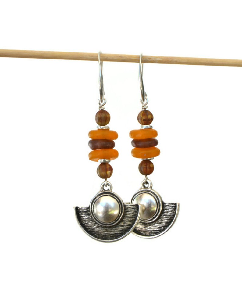 Pendientes étnicos en plata, pendientes llamativos colgantes, joyería bohemia con colores otoñales para mujer, joyería tribal, regalos ella imagen 6