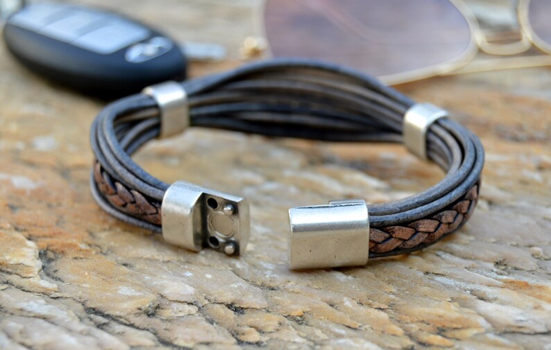 Blanco 6 mm Brazalete De Cuero Real Grueso Para Hombre con cierre magnético