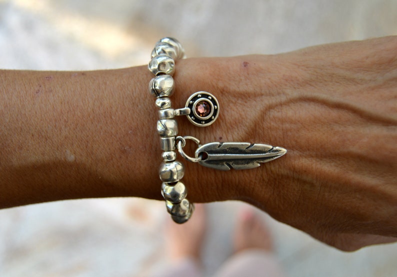 silver ball bracelet spanish jewelry zamak jewelry urban rustic jewelry Silver bracelet charms for women feather bracelet