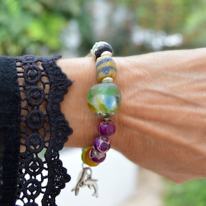 Eclectic bead bracelet with Ocean inspired charms and African trade beads, mixed media jewelry, Unique button bracelets, spanish jewelry image 8