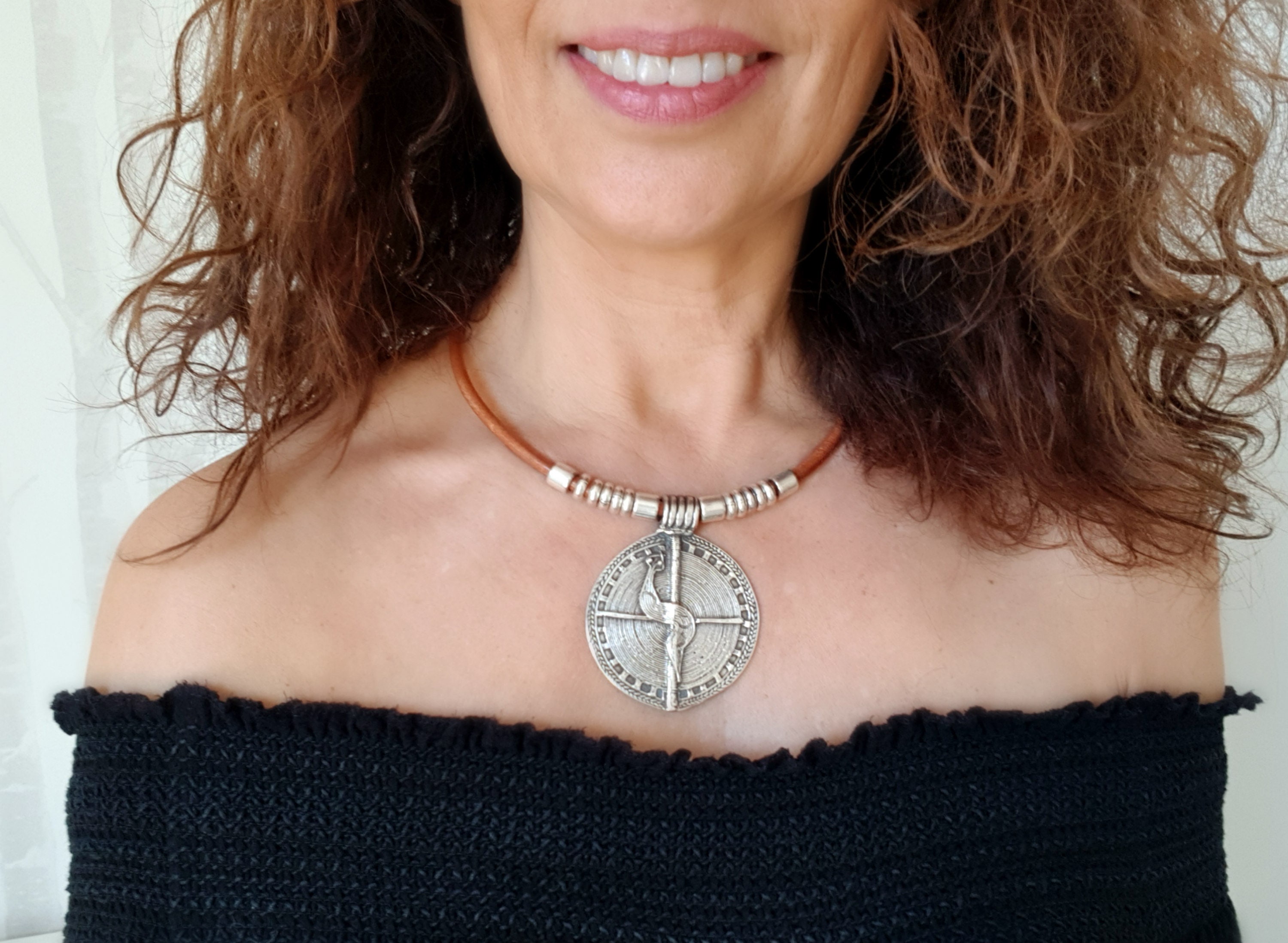 Big Pendant Necklace, Viking Leather Necklace for Women With Large Silver Pendant, Boho Chic Statement Necklace - Etsy Big Pendant Necklace, Viking Leather Necklace for Women With Large Silver Pendant, Boho Chic Statement Necklace - Etsy