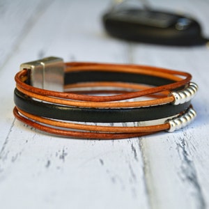 Leather bracelet men, Multi strand leather bangle, Multilayer bracelet for guys, magnetic clasp bracelet, Men jewelry, gift for husband image 2