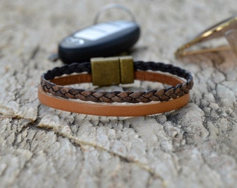 Braided leather bracelet with magnetic clasp,  Thin leather bracelet men, zamak jewelry, spanish jewelry, layered bracelets, fathers day