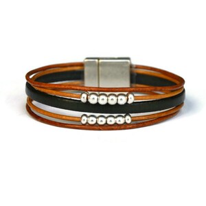 Leather bracelet men, Multi strand leather bangle, Multilayer bracelet for guys, magnetic clasp bracelet, Men jewelry, gift for husband image 5