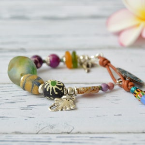 Eclectic bead bracelet with Ocean inspired charms and African trade beads, mixed media jewelry, Unique button bracelets, spanish jewelry image 4