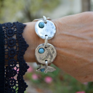 Bracelet grand disque argenté, bracelet pièce massif lisse pour femmes, bracelet à fermoir bascule, bijoux en zamak, bijouterie espagnole