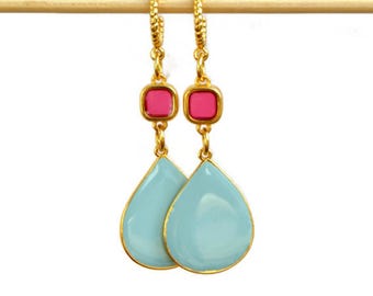 Blauw geëmailleerde oorbellen: vergulde boho-sieraden