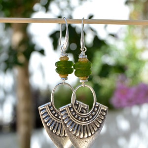 Long Bohemian Ethnic Earrings in Silver Zamak with Berber Inspiration, stunning earrings dangle, Handmade Tribal Jewelry, Spanish Gift Jewel image 5