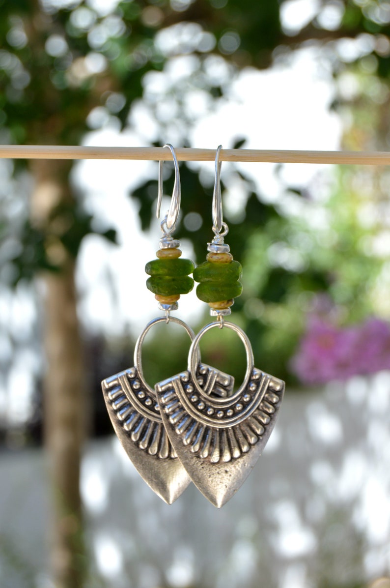 Long Bohemian Ethnic Earrings in Silver Zamak with Berber Inspiration, stunning earrings dangle, Handmade Tribal Jewelry, Spanish Gift Jewel image 5