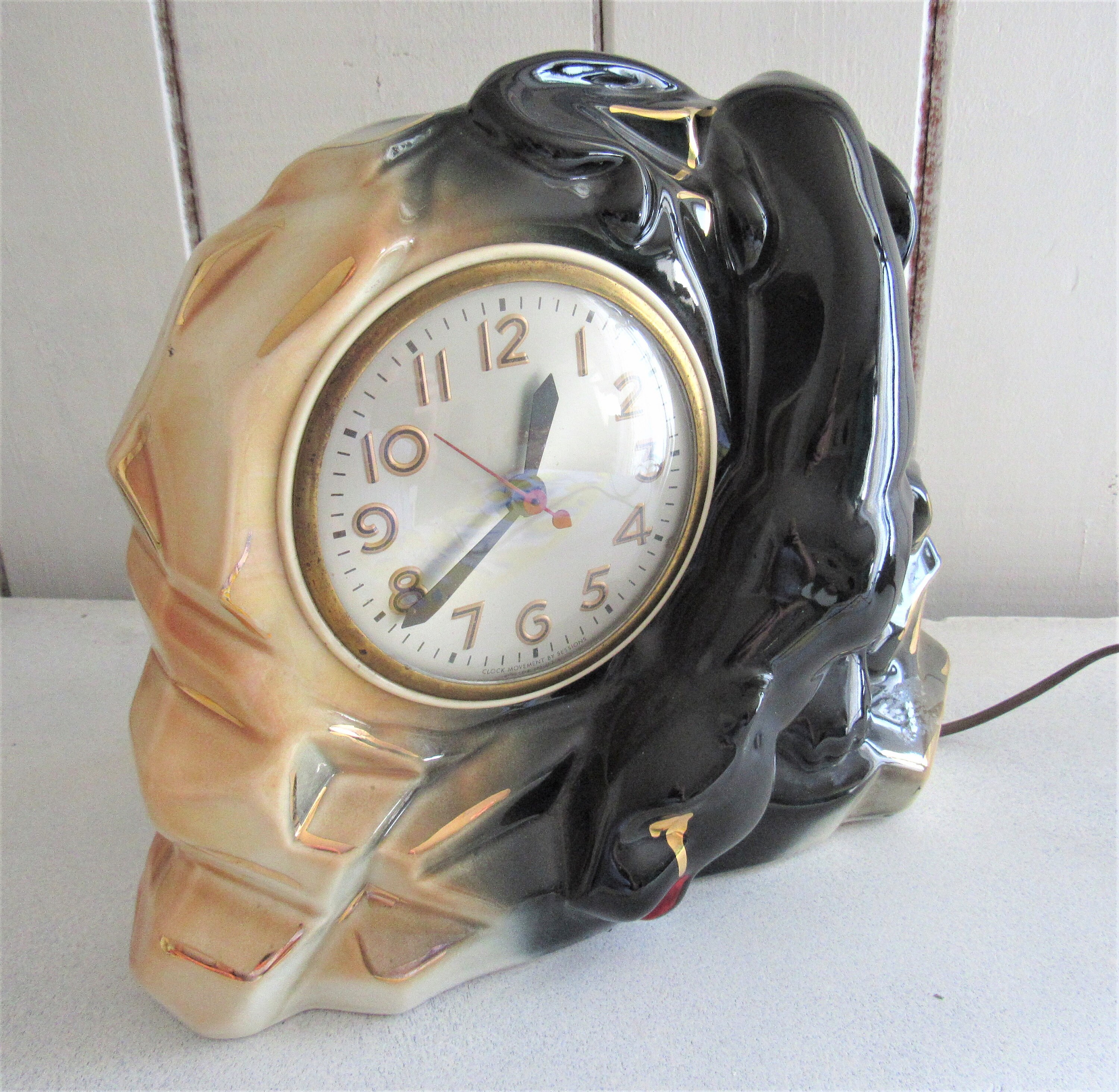 Vintage 1950s black panther ceramic mantle clock Etsy