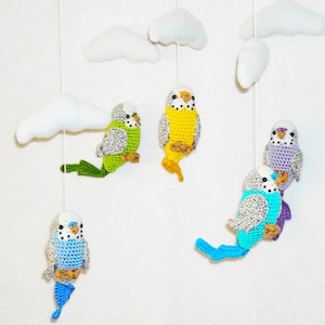 Baby mobile bird crochet bird crib unisex nursery decor mobile clouds baby shower newborn amigurumi ceiling mobile  tropical bird mobile