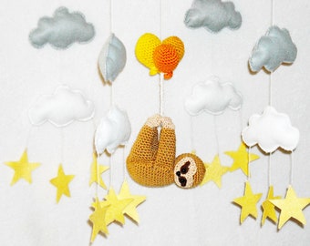 Baby mobile sloth personalized balloon mobile clouds  baby shower  gift mobile animals nursery mobile crochet crib expecting mom baby room