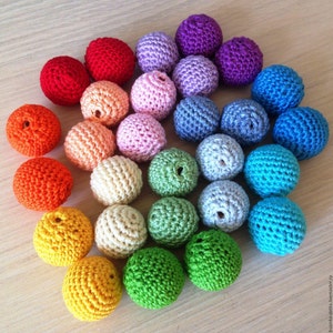Organic crochet beads 5 pcs. Coloured beads wooden crochet cotton crocheted bead Round  Necklaces Choose your size and colour MADE TO ORDER