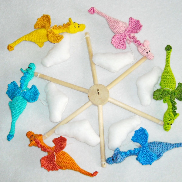 Baby mobile crochet dragon decor baby stroller gift gender neutral baby dungeons and dragons rainbowe nurcery mobile baby shower gift