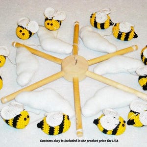 Bee baby mobile Crochet bumble bee Crib clouds mobile Decor baby nursery Mobile ceiling Baby shower gift Modern simple unique mobile