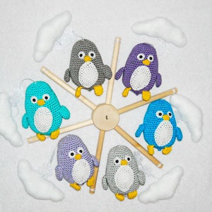 Baby mobile Penguins baby gift crochet  Penguins crib mobile nursery decor Penguins crochet mobile baby clouds baby shower gift  for newborn