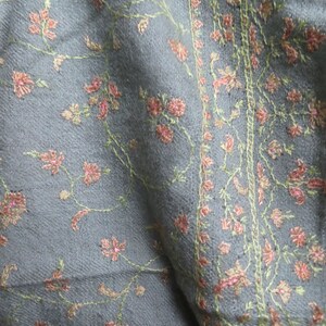Heirloom, Green Oversize shawls/signed 2 PLY baby cashmere, shahmina/ floral hand embroidered kashmiri/76 ins x 41 ins