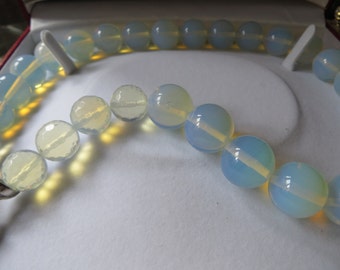 OPALITE light  aquamarine  necklace/ choker, 22 ins long, 10 mm rounds, boxed/ 1.5 lbs